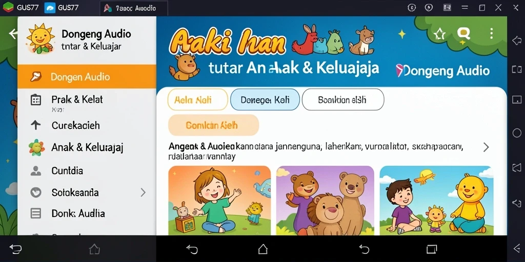 Antarmuka GUS77 yang interaktif untuk mendengarkan dongeng audio.