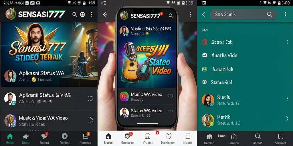 Tampilan antarmuka SENSASI777 dengan berbagai pilihan video untuk status WA.